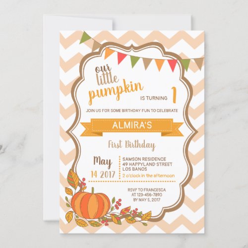 Our Little Pumpkin Chevron Birthday Invitation