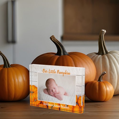 Our Little Pumpkin Cute Custom Fall Newborn Baby Photo Block