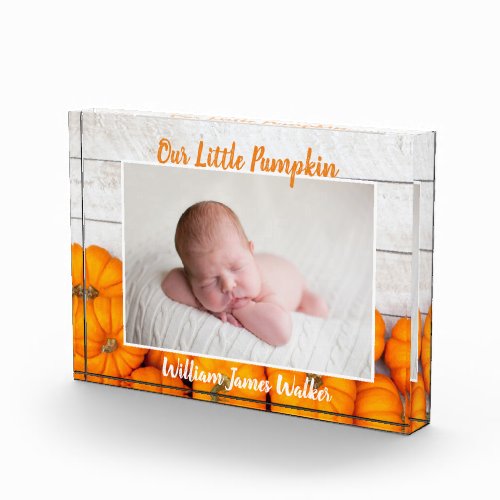 Our Little Pumpkin Cute Custom Fall Newborn Baby Photo Block