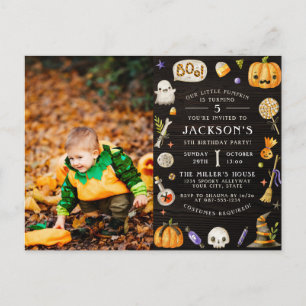 Our Little Pumpkin Cute Halloween Birthday Photo Invitation Postcard