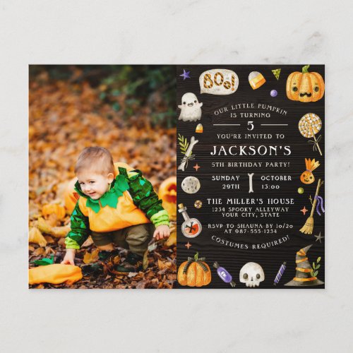 Our Little Pumpkin  Cute Halloween Birthday Photo Invitation Postcard