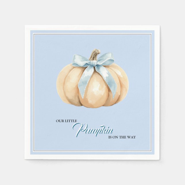 Our Little Pumpkin Fall Baby Shower Blue Baby Boy Napkins (Front)