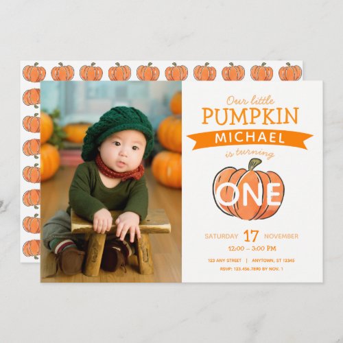 Our Little Pumpkin Fall Birthday Photo Invitation