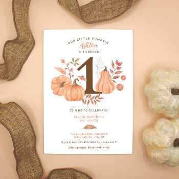 Our Little Pumpkin Fall First Birthday Invitation by marlenedesigner at Zazzle