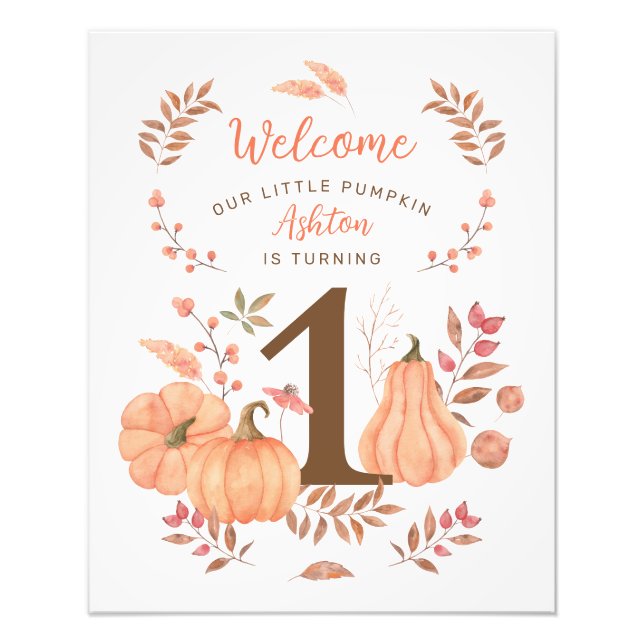 Our Little Pumpkin Fall First Birthday Photo Print (Front)