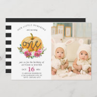 Our Little Pumpkin Fall Floral 1st Twins Birthday Invitation