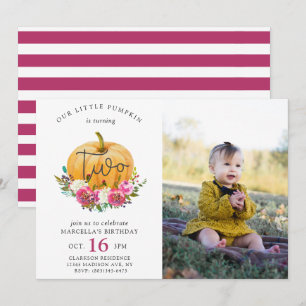 Our Little Pumpkin Fall Floral 2nd Birthday Invitation