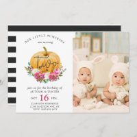 Our Little Pumpkin Fall Floral 2nd Twins Birthday Invitation