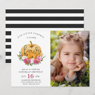 Our Little Pumpkin Fall Floral 4th Birthday Invitation