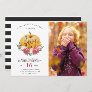 Our Little Pumpkin Fall Floral 5th Birthday Invitation