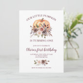 Our Little Pumpkin fall floral first birthday Invi Invitation (Standing Front)