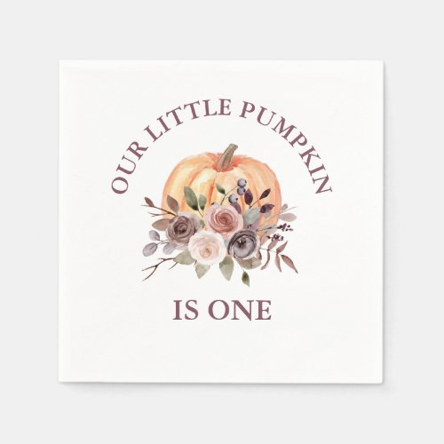 Our Little Pumpkin fall floral first birthday Napkins