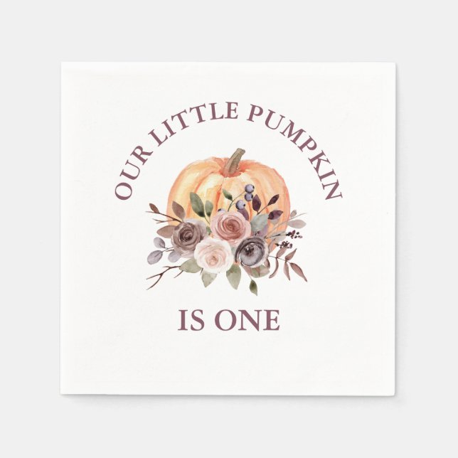 Our Little Pumpkin fall floral first birthday Napkins (Front)