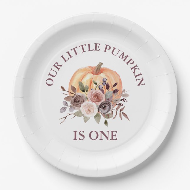 Our Little Pumpkin fall floral first birthday Paper Plates (Front)