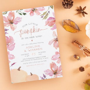 Our Little Pumpkin Fall Floral Girl Baby Shower Invitation