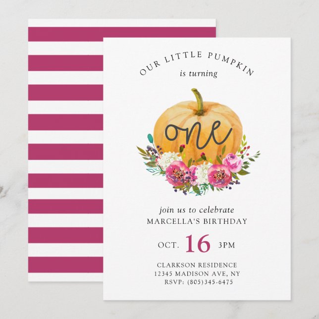 Our Little Pumpkin Fall Floral Invitation (Front/Back)