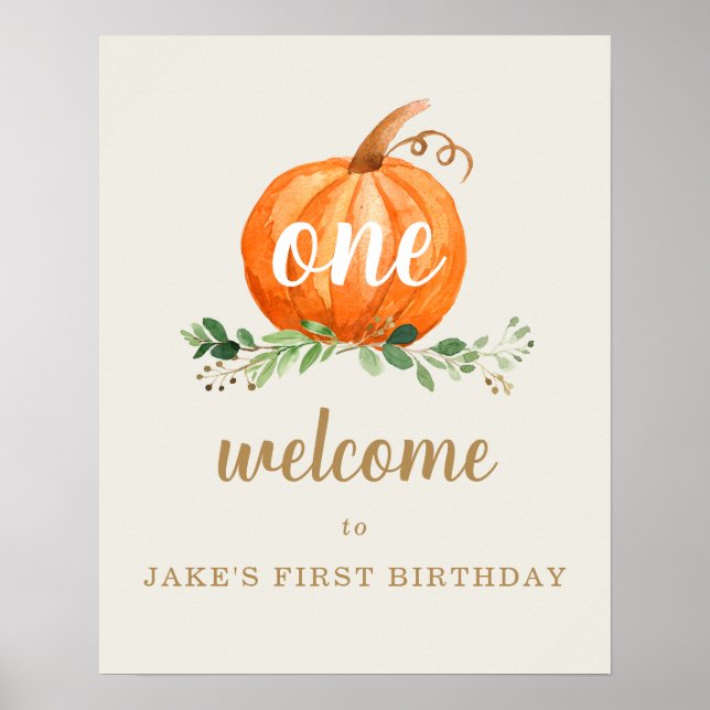 Our Little Pumpkin FirsBirthday Favor Welcome Sign (Front)