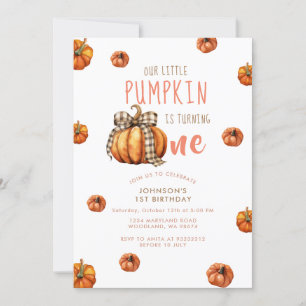 Our Little Pumpkin First Birthday Bow Pumpkin  Invitation