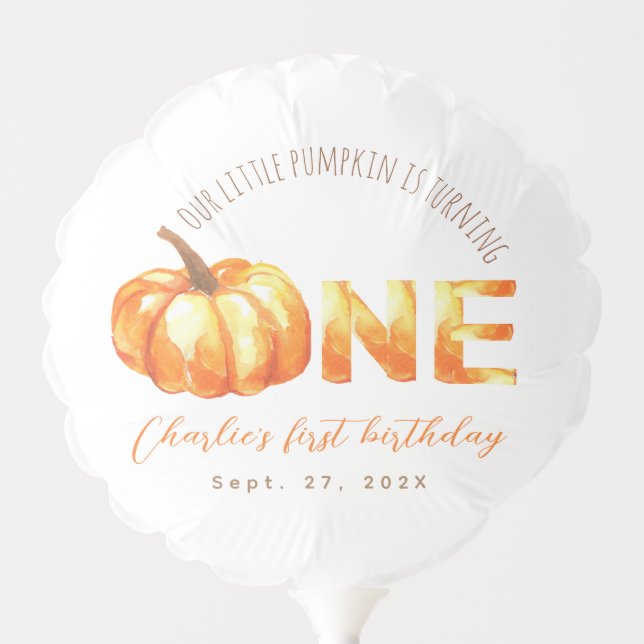 Our Little Pumpkin First Birthday Fall Watercolor  Balloon (Front)