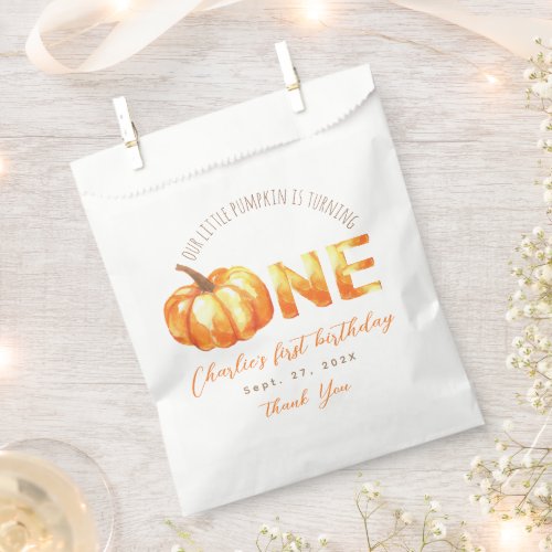 Our Little Pumpkin First Birthday Fall Watercolor  Favor Bag