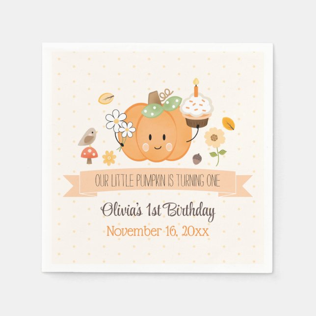 Our Little Pumpkin First Birthday Girl Napkins (Front)
