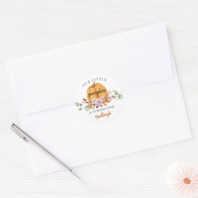Our Little Pumpkin First Birthday Party Classic Round Sticker (Envelope)