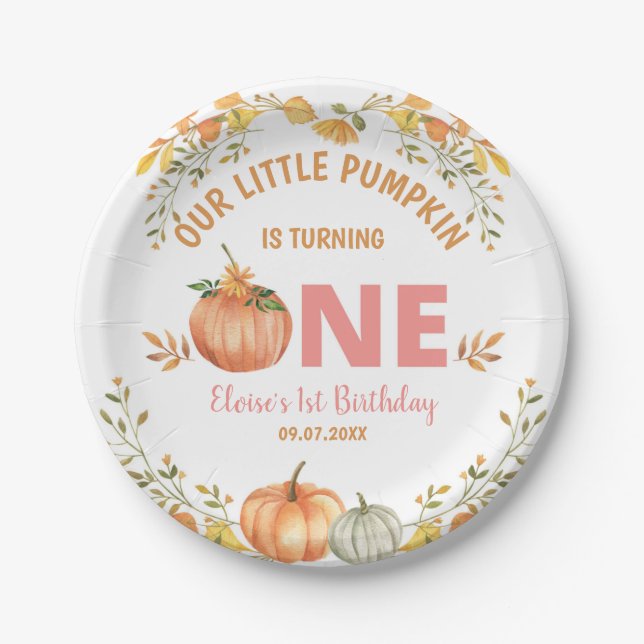 Our Little Pumpkin Floral 1st Birthday Party Paper Plates (Front)
