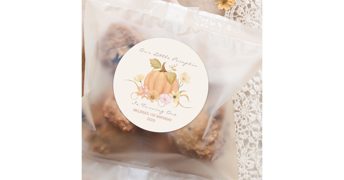 Our Little Pumpkin Floral Birthday Classic Round Sticker | Zazzle
