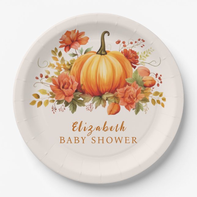 Our little pumpkin floral Fall Baby shower Paper Plates (Front)
