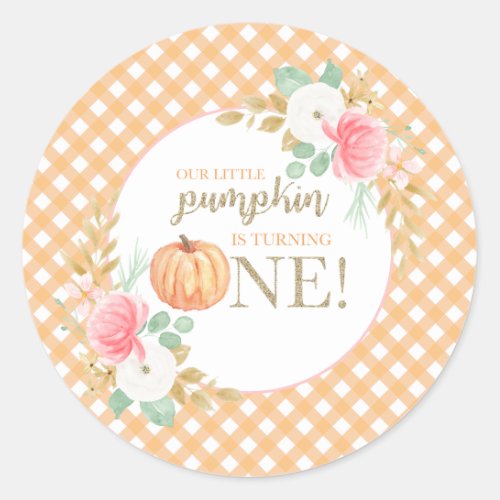 Our Little Pumpkin floral first birthday Classic Round Sticker