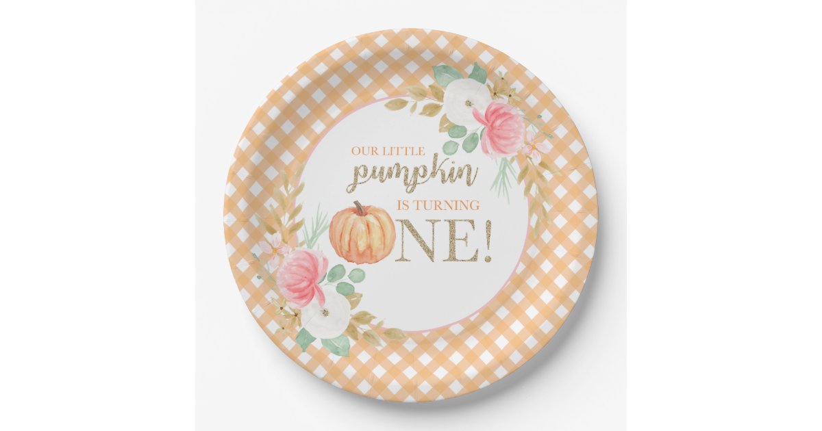 Our Little Pumpkin floral first birthday Paper Plates | Zazzle