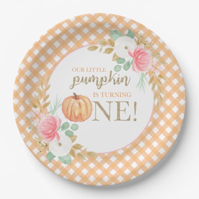 Our Little Pumpkin floral first birthday  Paper Plates (Front)