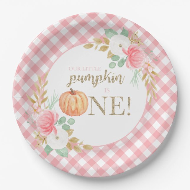 Our Little Pumpkin floral first birthday  Paper Plates (Front)