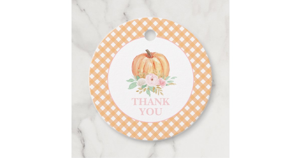 Our Little Pumpkin floral first birthday Thank you Favor Tags | Zazzle