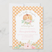 Our Little Pumpkin floral orange plaid birthday Invitation (Front)