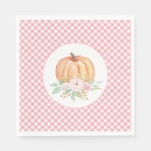 Our Little Pumpkin floral pink plaid 1st birthday Napkins