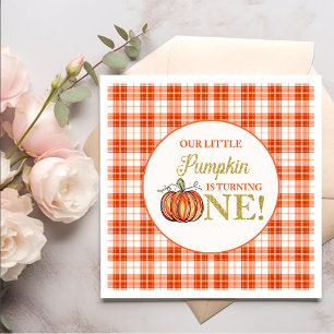 Our Little Pumpkin Floral Plaid 1st birthday Napkins