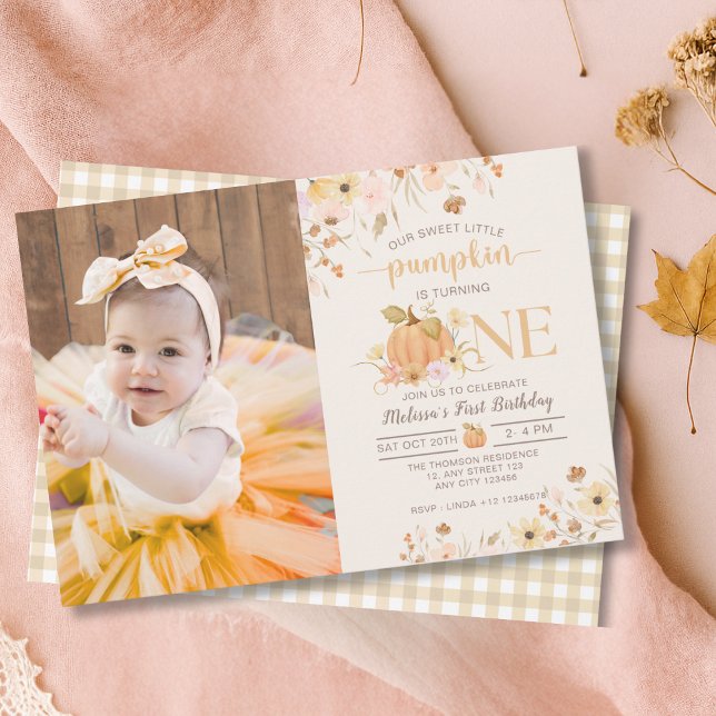 Our Little Pumpkin Floral Pumpkin Birthday Photo  Invitation (Creator Uploaded)