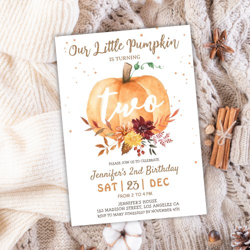 Our Little Pumpkin  Gender Neutral 2nd Birthday Invitation