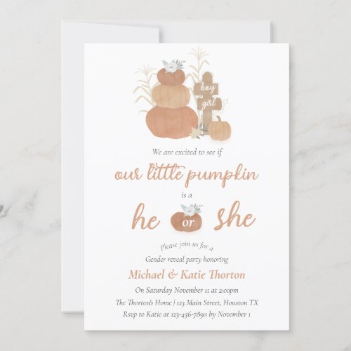 Our Little Pumpkin Gender Reveal Invites