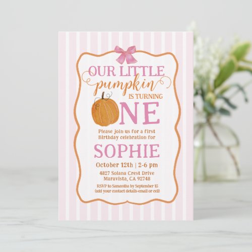 Our Little Pumpkin Girl 1st Birthday Invitation