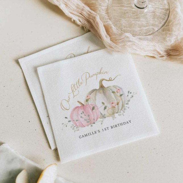 Our Little Pumpkin Girl 1st Birthday Napkins (Pink Pumpkin Fall Girl birthday Party Napkins)