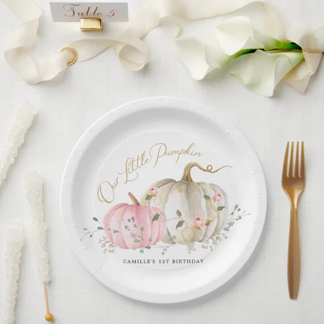 Our Little Pumpkin Girl 1st Birthday Paper Plates | Zazzle