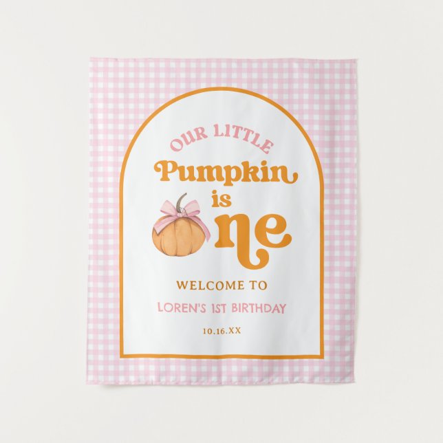 Our Little Pumpkin Girl 1st Birthday Party Banner Tapestry (Front)