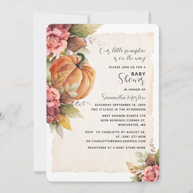 Our Little Pumpkin Girl Baby Shower Invitation (Front)
