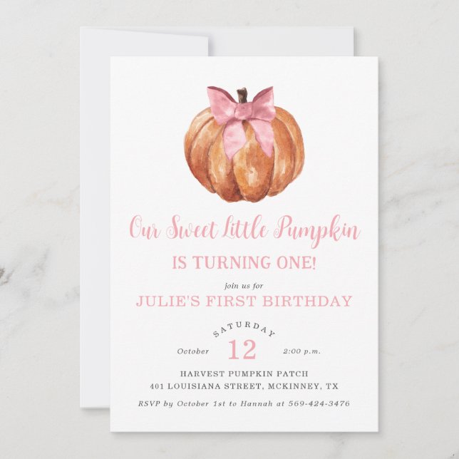 Our Little Pumpkin Girl First Birthday  Invitation (Front)