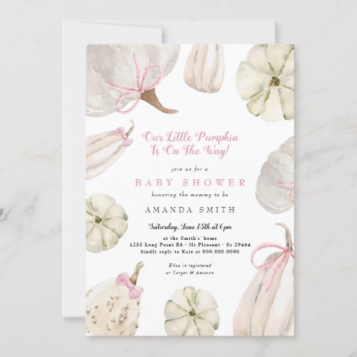 Our Little Pumpkin Girl Pink Bow Baby Shower Invitation - Our Little Pumpkin Girl Pink Bow Baby Shower Invitation