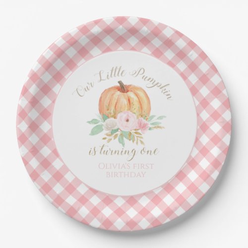 Our Little Pumpkin gold and floral first birthday Paper Plates