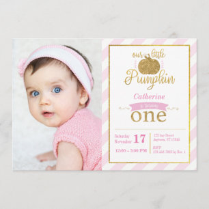Our Little Pumpkin Gold/Pink Birthday Invite Photo