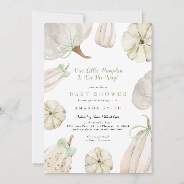 Our Little Pumpkin Green Bow Rustic Baby Shower  Invitation (Front)